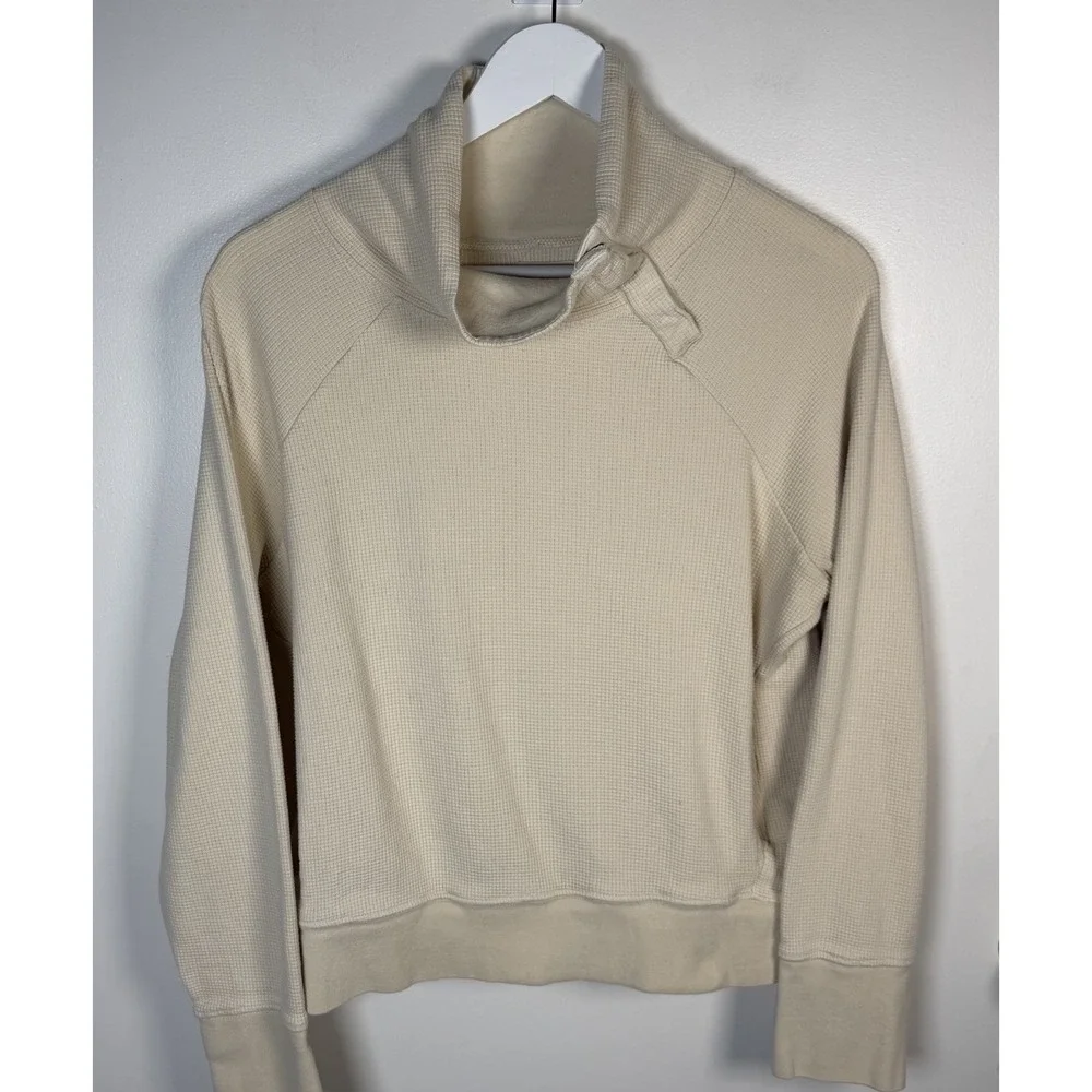 Pact Small Waffle Knit Sweatshirt Pullover Snap Oatmeal 100% Organic Cotton - Picture 4 of 13